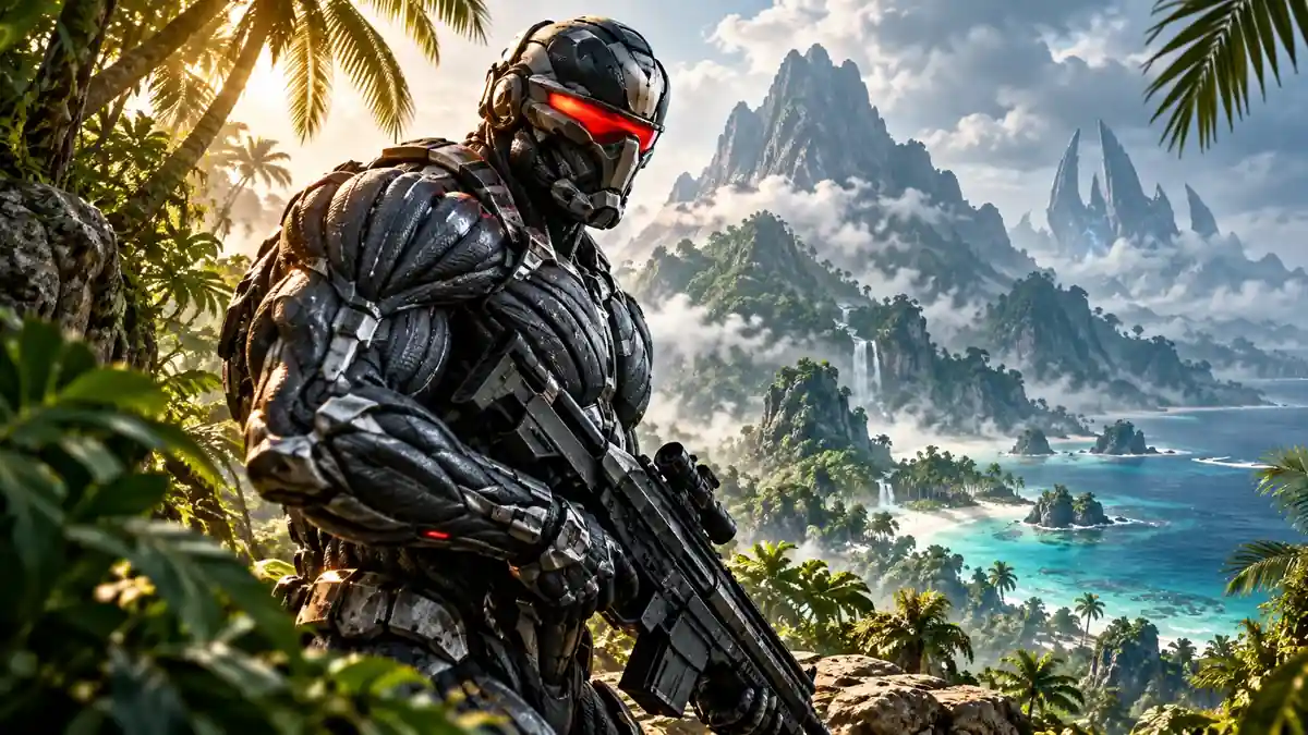 سرباز مجهز به نانوسوت در جزیره‌ای استوایی؛ تصویرسازی بازی Crysis Remastered