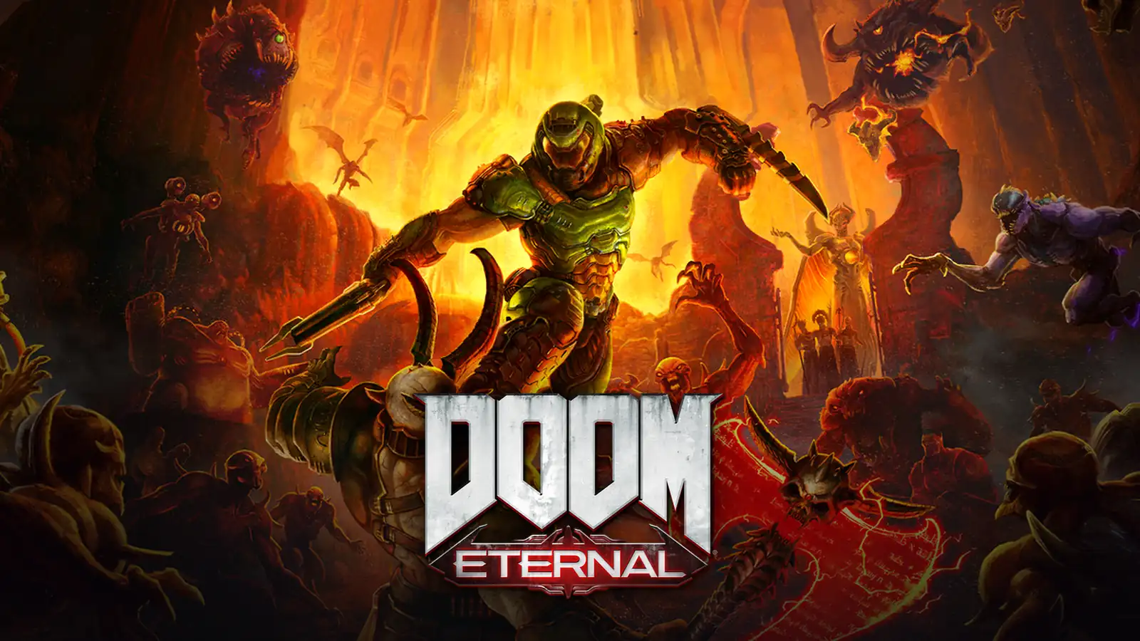 بازی Doom Eternal؛ تصویر شاخص با لوگوی رسمی بازی