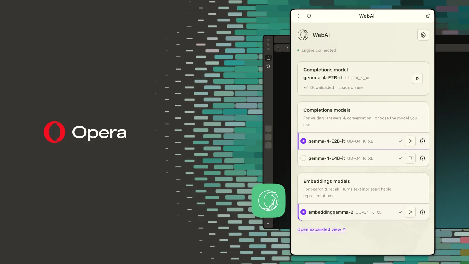 پنل WebAI مرورگر Opera با مدل محلی Gemma 4