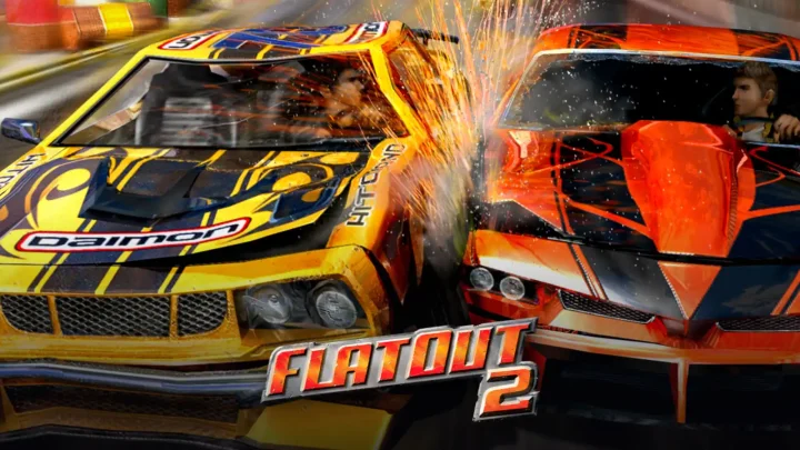 بازی Flatout 2؛ تصویر شاخص با لوگوی رسمی بازی