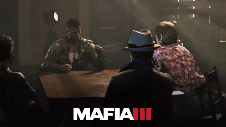 لینکلن کلی و گانگسترها پشت میز در پوستر Mafia III