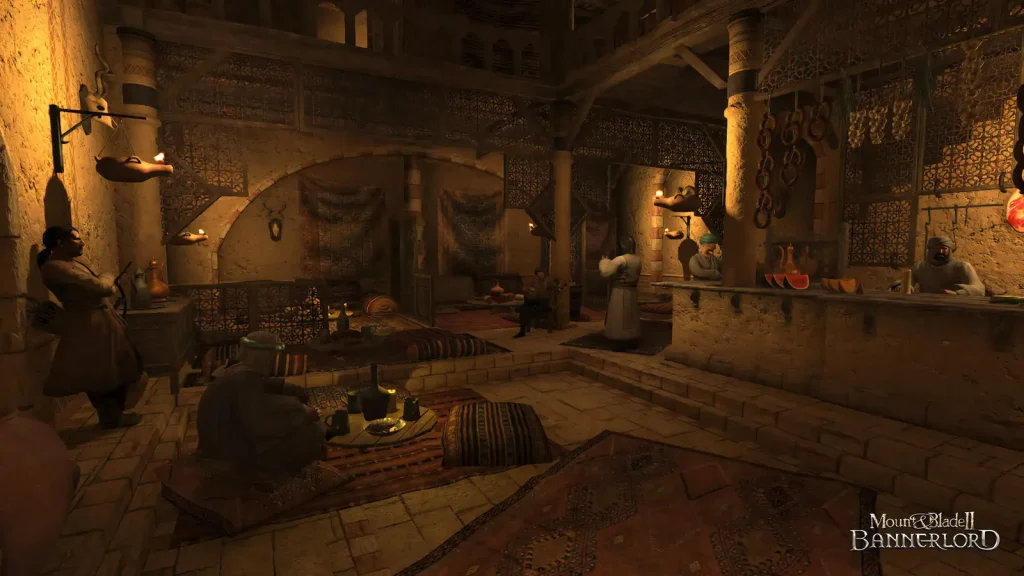 بازار سرپوشیده و پررونق یک شهر در Mount & Blade II: Bannerlord