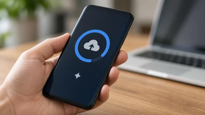 گوشی اندرویدی در دست کاربر در حال دریافت آپدیت نرم‌افزار One UI 9