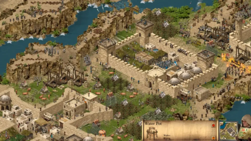 قلعه روی زمین صخرهای کنار آب در بازی Stronghold Crusader: Definitive Edition