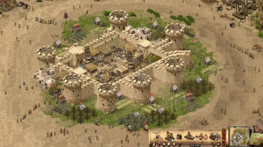 قلعه گرد با خندق و دیوارهای سنگی در بازی Stronghold Crusader: Definitive Edition
