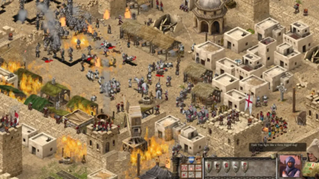 شهر در آتش هنگام حمله ارتش در بازی Stronghold Crusader: Definitive Edition
