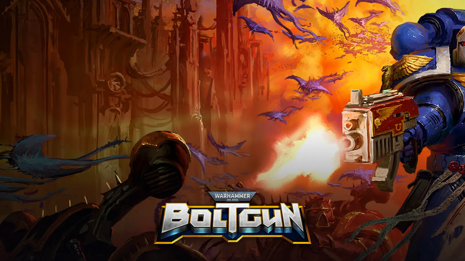 بازی Warhammer 40000 Boltgun؛ تصویر شاخص با لوگوی رسمی بازی