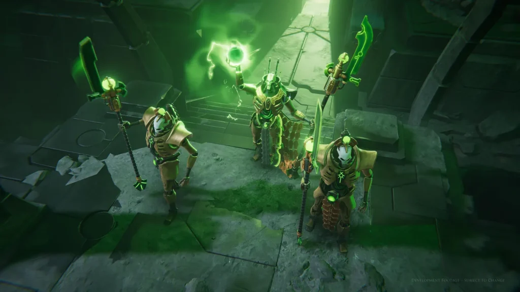 جنگجویان Necron با نور سبز در بازی Warhammer 40,000: Mechanicus II