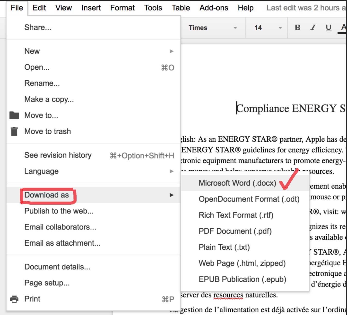 دانلود سند به فرمت Microsoft Word از منوی File