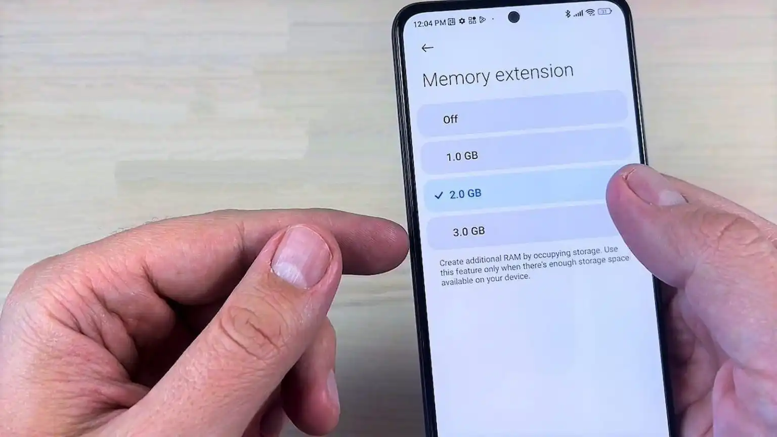 گزینه Memory extension در تنظیمات اندروید