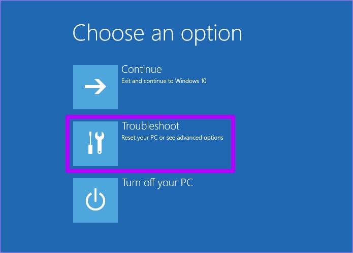 رفتن به حالت Safe mode در ویندوز صفحه Choose an option و انتخاب Troubleshoot