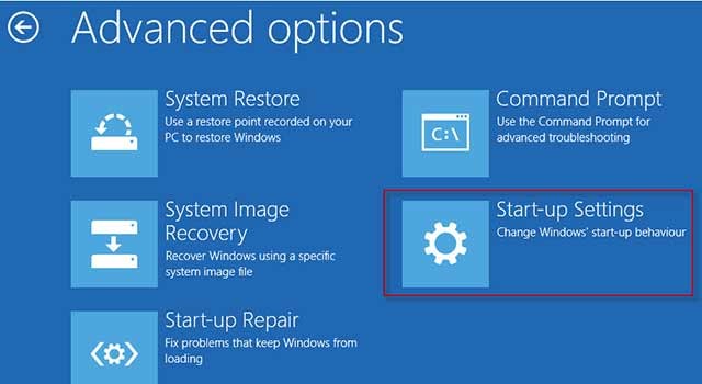 رفتن به حالت Safe mode در ویندوز صفحه Advanced options و گزینه Start-up Settings