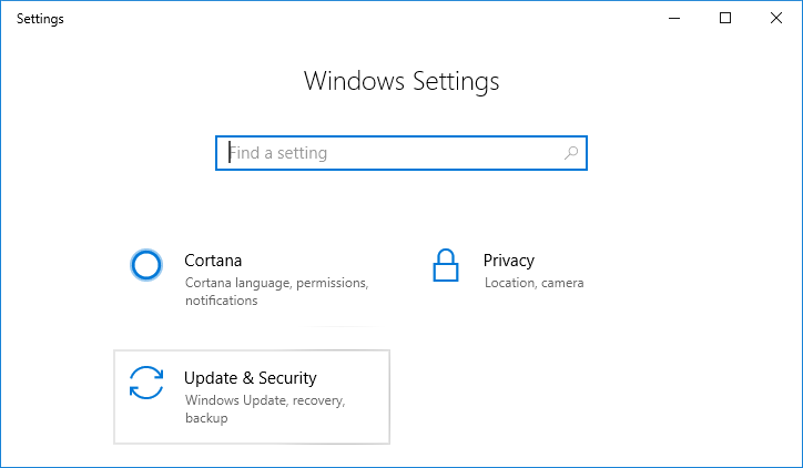 بخش Update & Security در تنظیمات ویندوز 10
