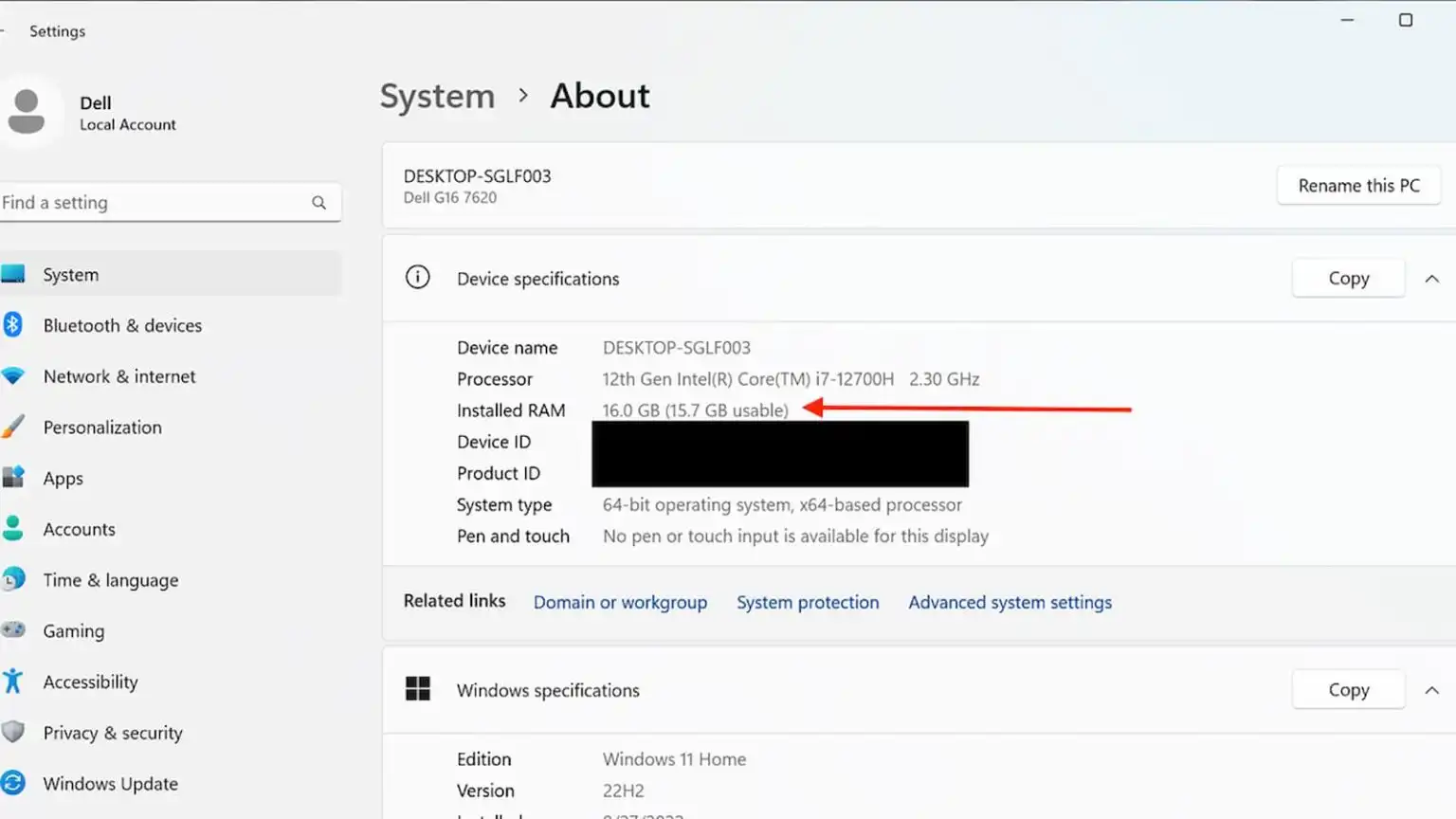 بررسی رم جدید در بخش System About