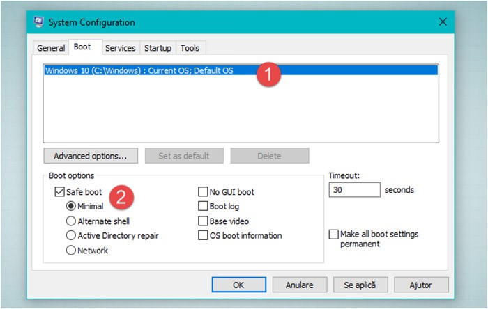 رفتن به حالت Safe mode در ویندوز تیک Safe boot در زبانه Boot پنجره System Configuration