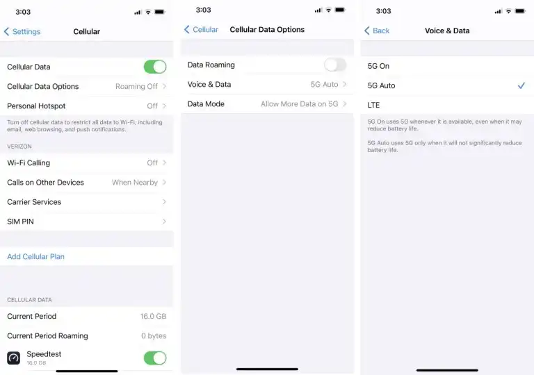 تنظیمات Voice & Data در آیفون