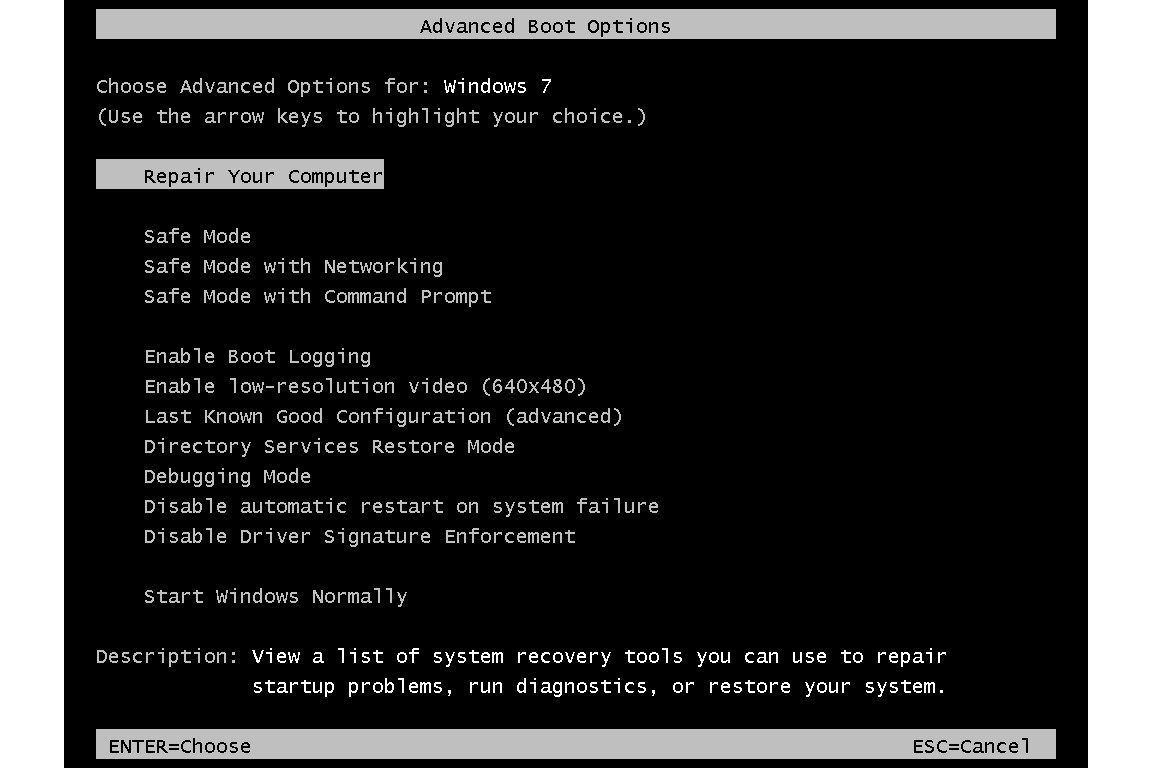 رفتن به حالت Safe mode در ویندوز صفحه سیاه Advanced Boot Options ویندوز 7 با گزینههای Safe Mode