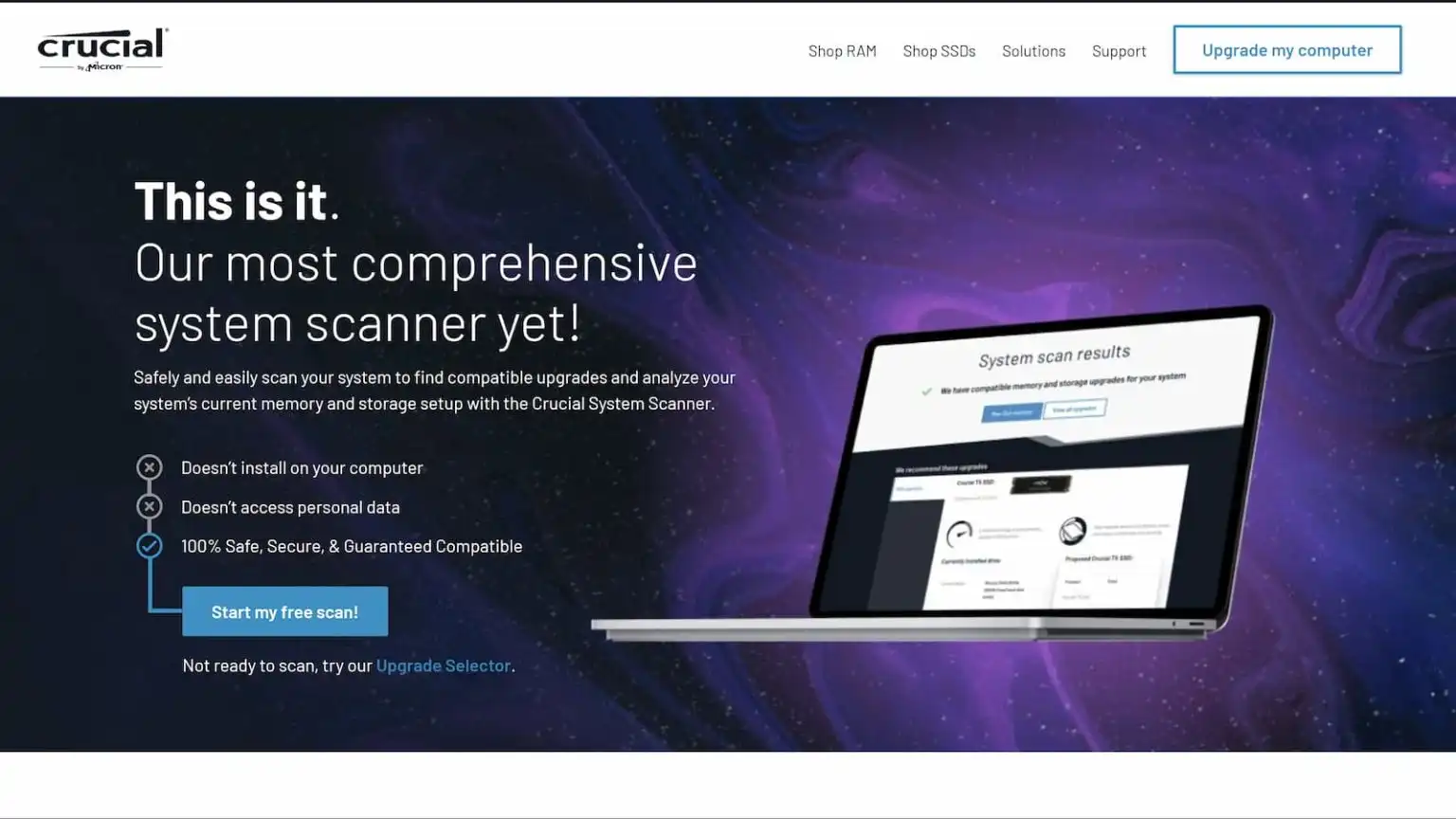 سایت Crucial و ابزار بررسی سیستم