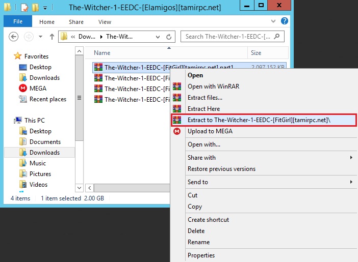 گزینه Extract از منوی راست‌کلیک WinRAR