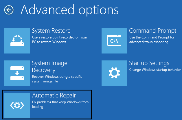 گزینه Automatic Repair در Advanced options
