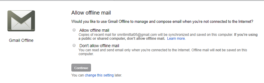 جیمیل گزینه Allow offline mail برای جیمیل آفلاین