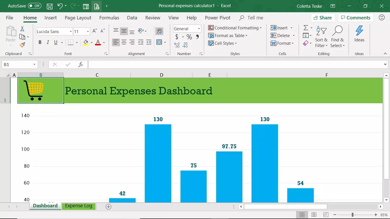 فایل اکسل نمودار هزینه‌ها برای چاپ