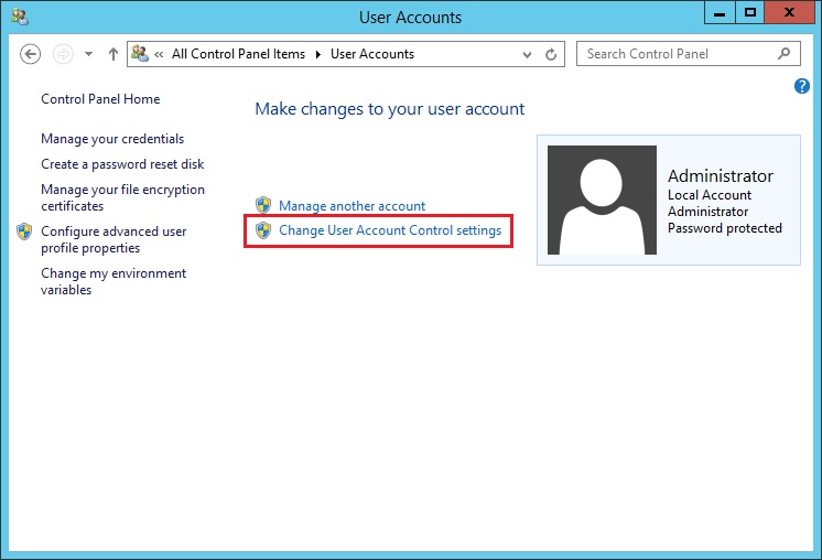 لینک Change User Account Control settings