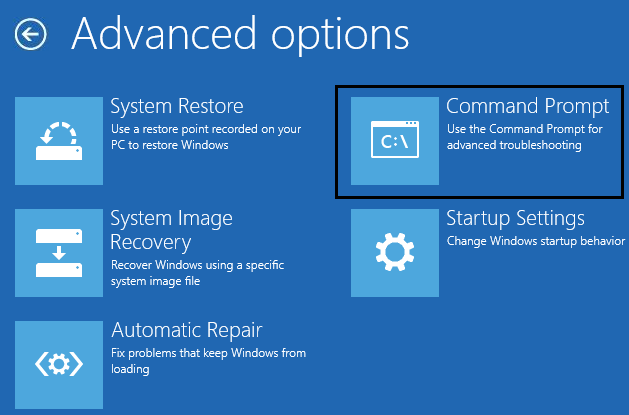 گزینه Command Prompt در Advanced options