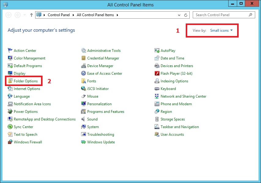 گزینه Folder Options در کنترل پنل